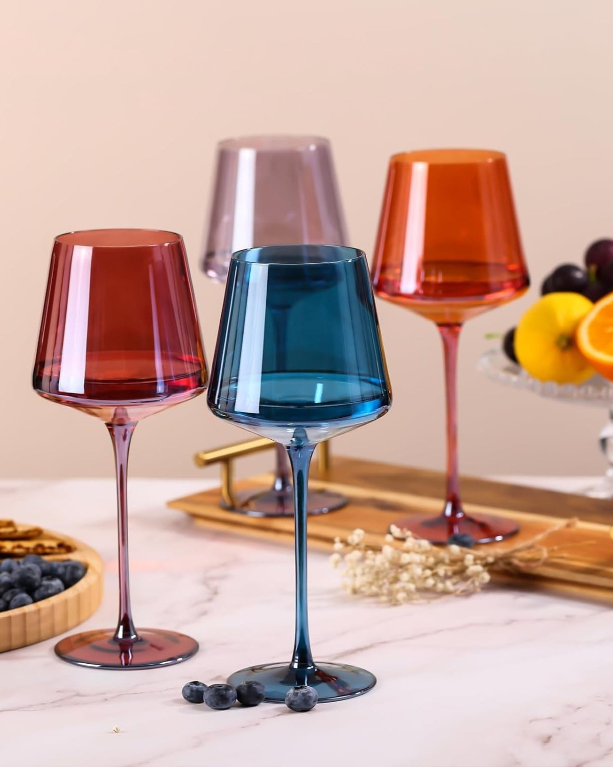 Mundgeblasenes Regenbogen-Weingläser-Set, 6 luxuriöse, farbige Gläser für Wein und Esstisch | Restfield
