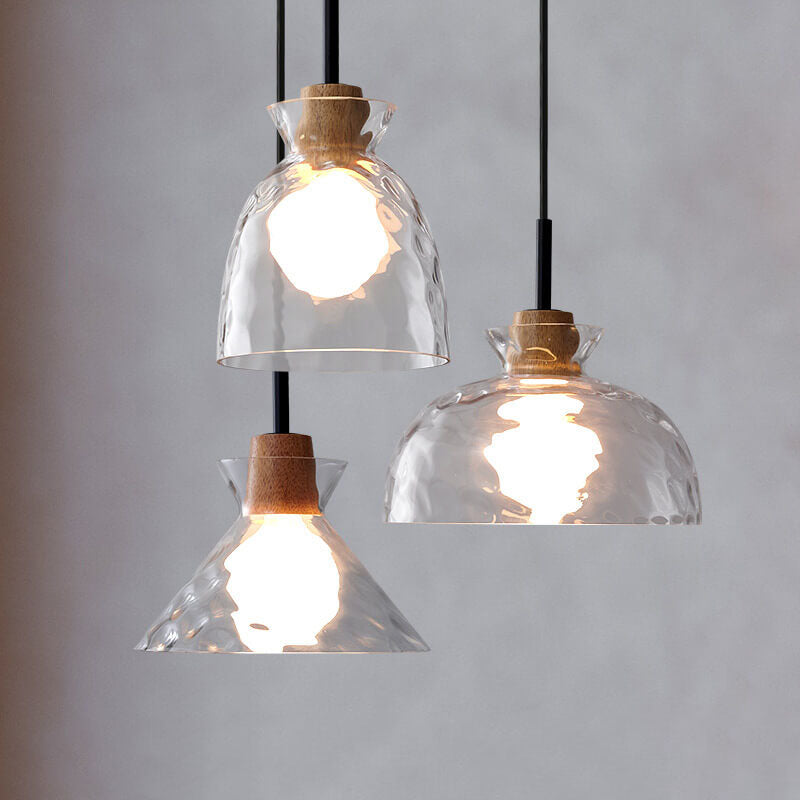 Hanglamp Glas Hout Transparant E26 Woonkamer Slaapkamer Eetkamer Pendellamp Glazen Kap Bell Cone Bowl Industrieel Retro | Sansoti