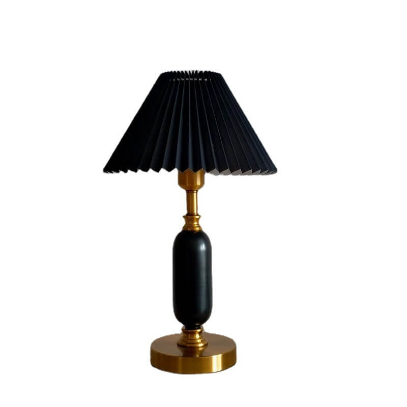 Tafellamp Geplooide Kap Metaal Goud Zwart Wit 28x46cm E12 Slaapkamer Woonkamer Retro | Sansoti