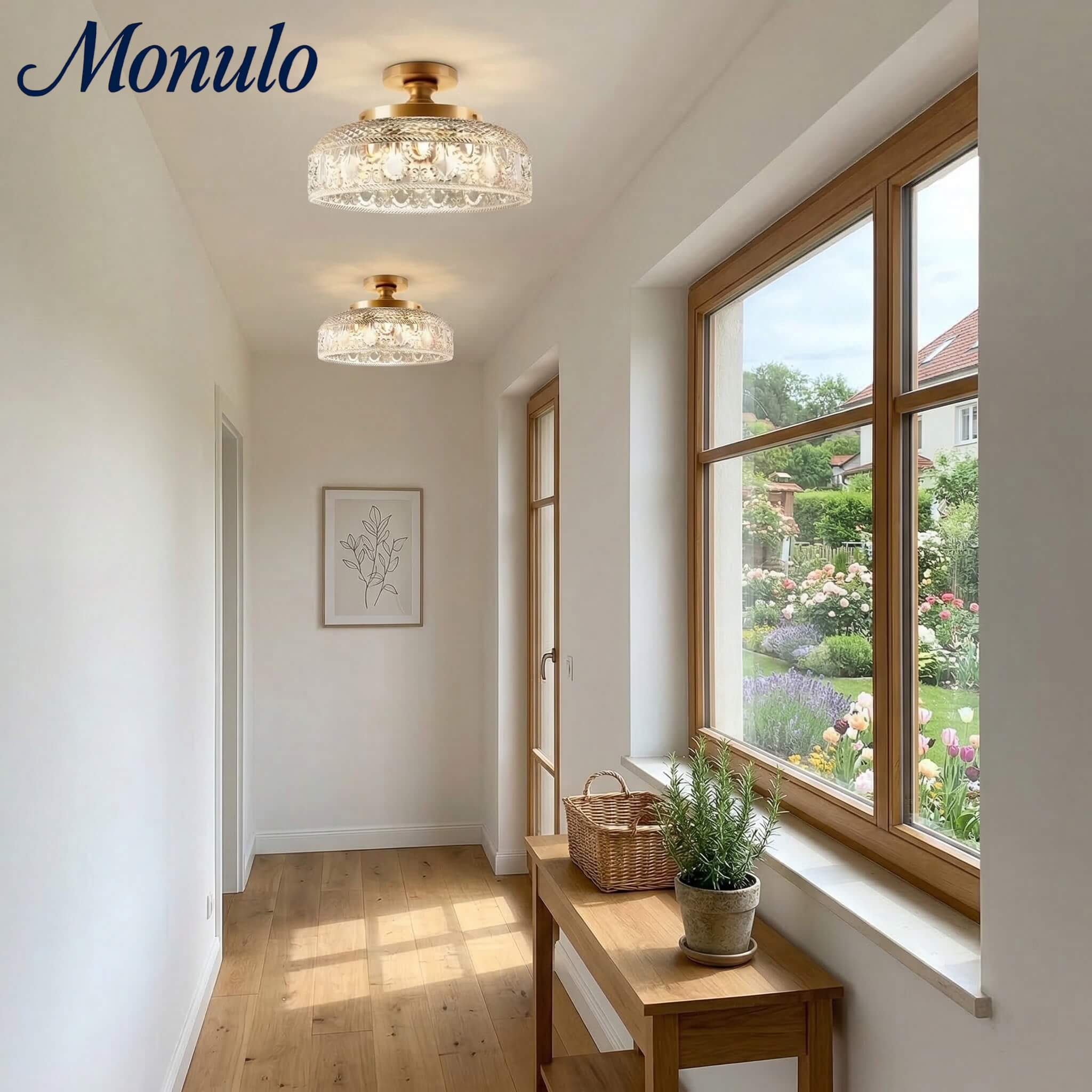 Geribbelde Glazen Plafondlamp met Metalen Armatuur – Minimalistische Verlichting voor Slaapkamer en Gang | Sansoti