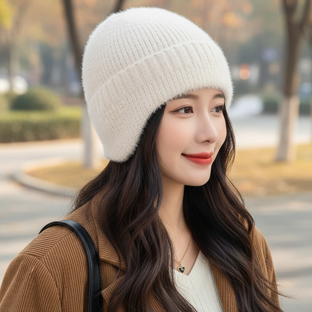 Knitted Women's Winter Hat with Ear Warmers Polyester Solid Bow Headwear Outdoor Winter Warmth Comfort | Sansoti