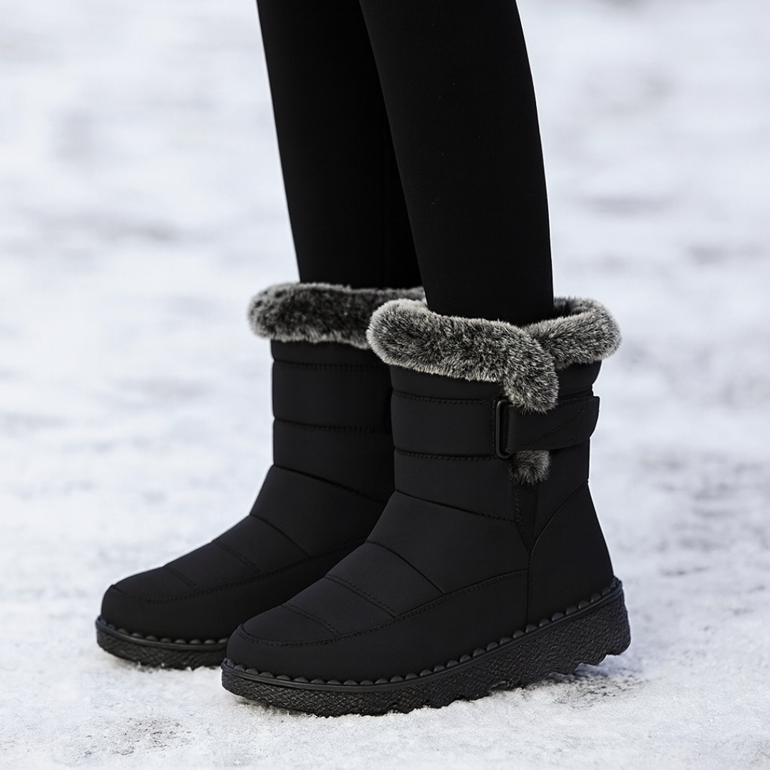 Waterdichte Dames Winterlaarzen met Klittenband Warme Gevoerde Antislip Snowboots Comfortabel Winterschoeisel | Sansoti