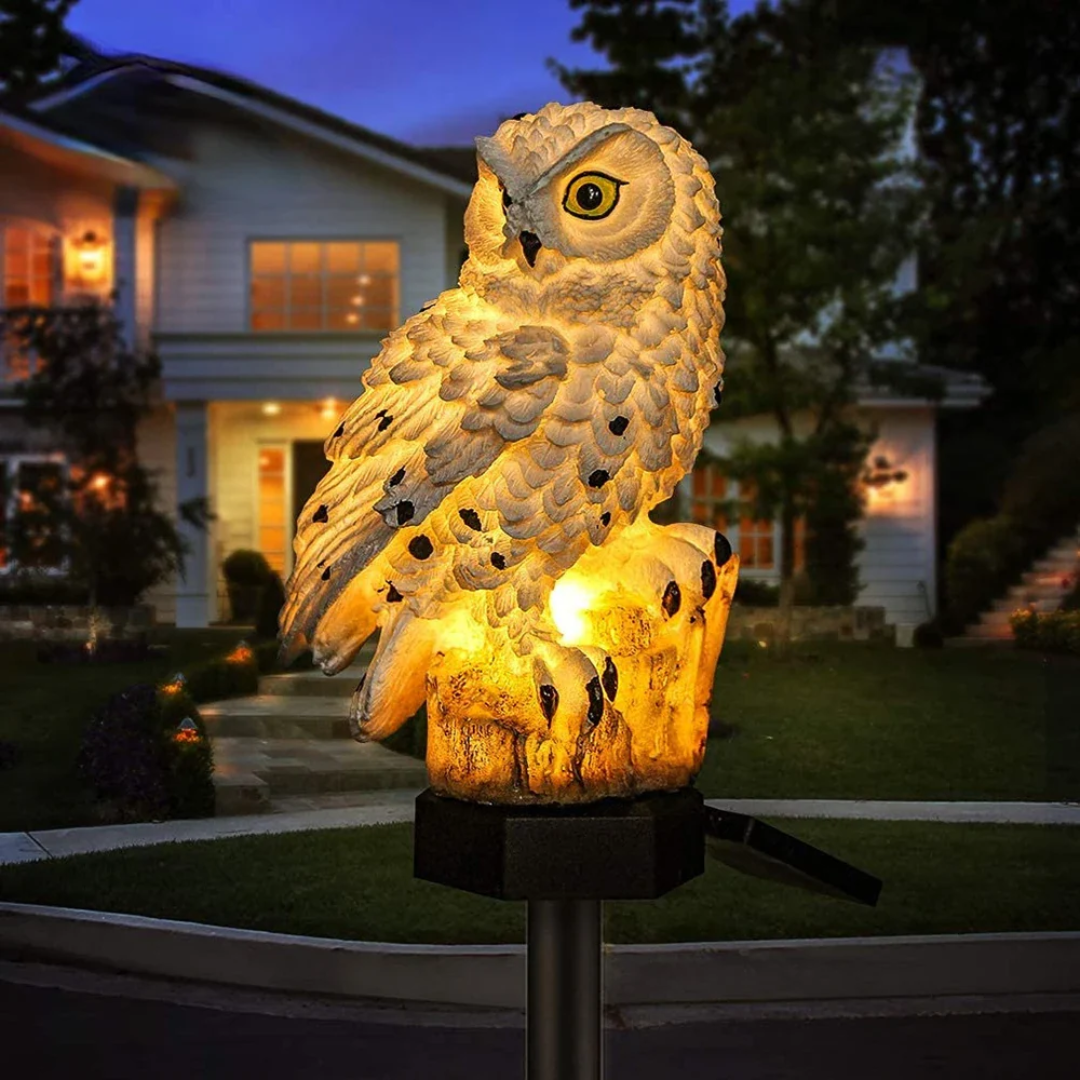 Solar-Gartenbeleuchtung Eule, dekorativ, 45 cm, warmweißes LED-Licht, wetterfest, stimmungsvolle Beleuchtung für Terrasse und Wege | Sansoti