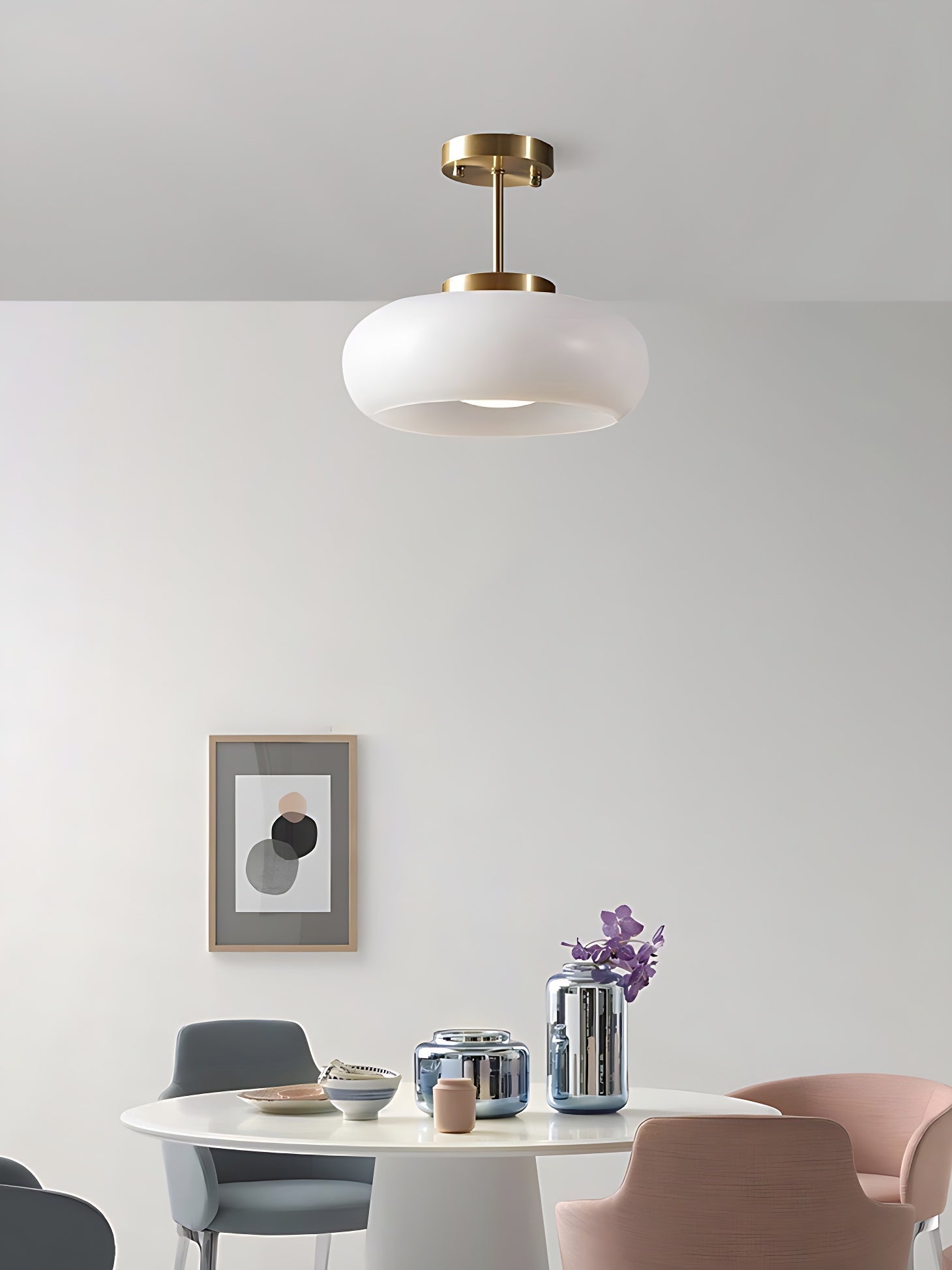 Plafondlamp Glazen Schijf Bauhaus Design Messing of Chroom Oranjegeel of Wit Glas Retro Stijlvolle Verlichting | Sansoti