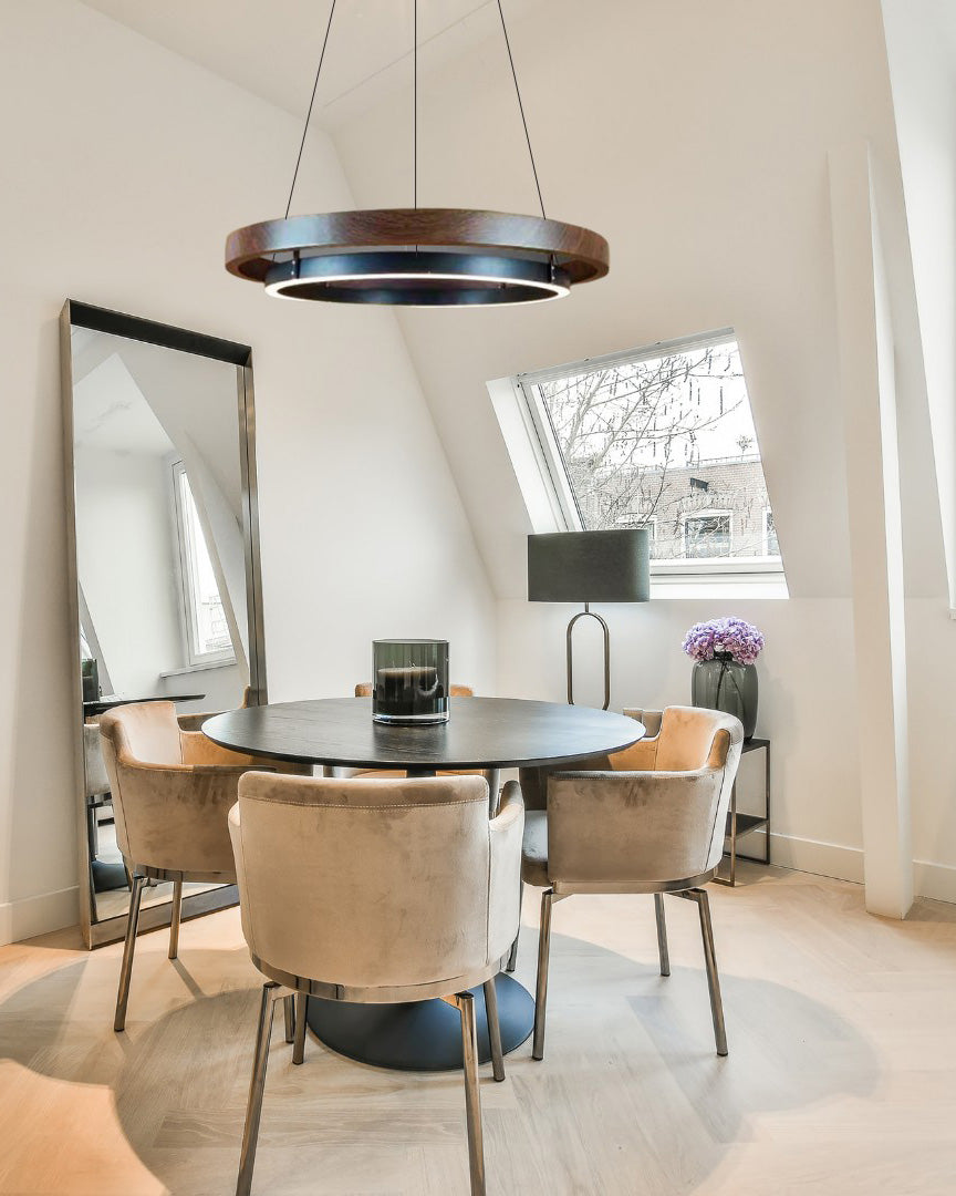 Holz-Ring-Kronleuchter LED Eingebaut Warmweiß Dimmbar Esszimmer Wohnzimmer Deckenlampe Modern Bauernhaus | Restfield
