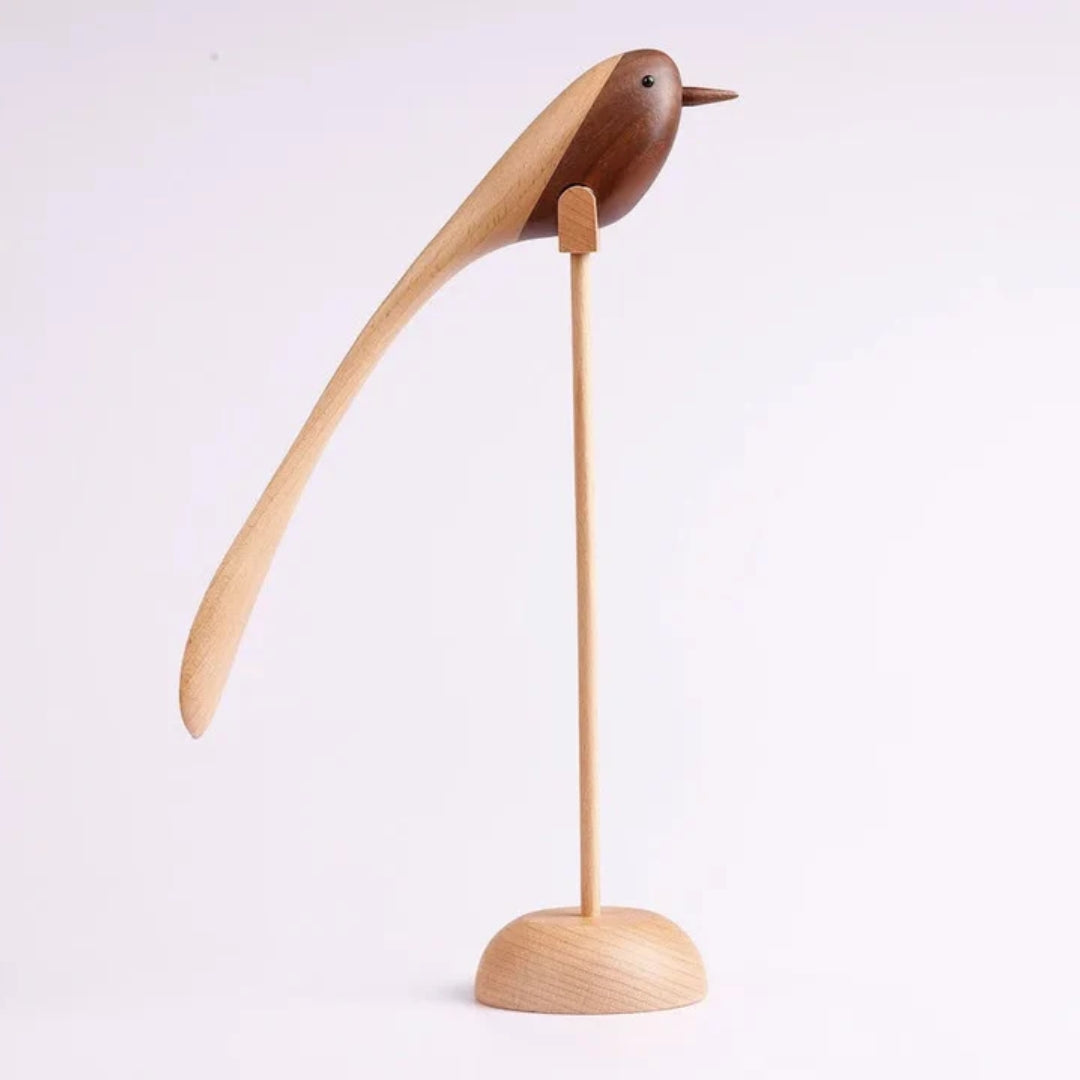 Holz-Vogelskulpturen, 2er-Set, skandinavisches Design, dekoratives Rot-Holz-Interieur-Objekt für das Wohnzimmer | Sansoti