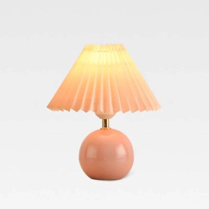 Keramische Tafellamp met Plooikap – Japanse Stijl Verlichting Wit Roze Beige voor Slaapkamer Woonkamer Bureau | Sansoti