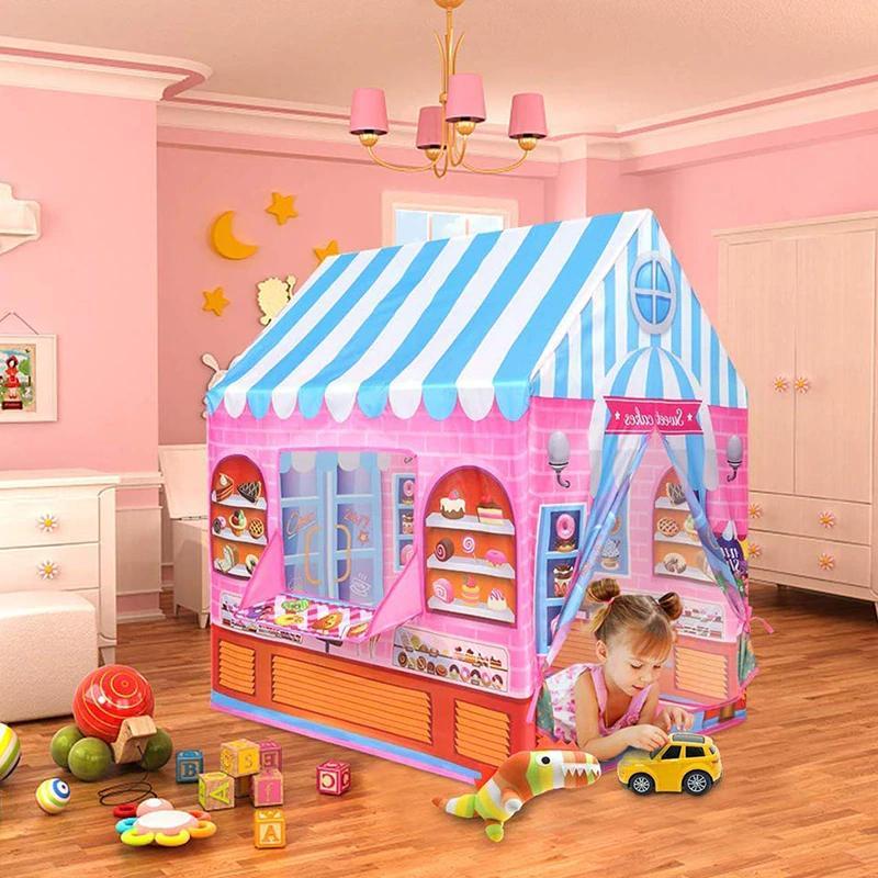 Tente de jeu boulangerie pop-up, maison de jeu 103 x 93 cm, intérieur et extérieur, jeu créatif de rôle, jouet pliable | Sansoti