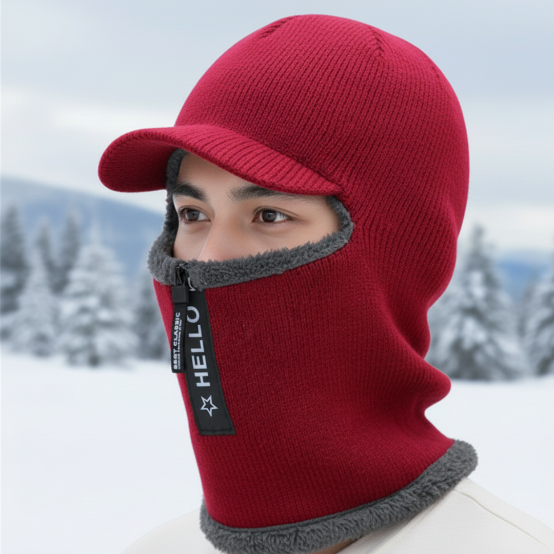 Knitted Winter Hat with Fleece Lining and Face Protection Unisex Windproof for Skiing Cycling Outdoor | Sansoti