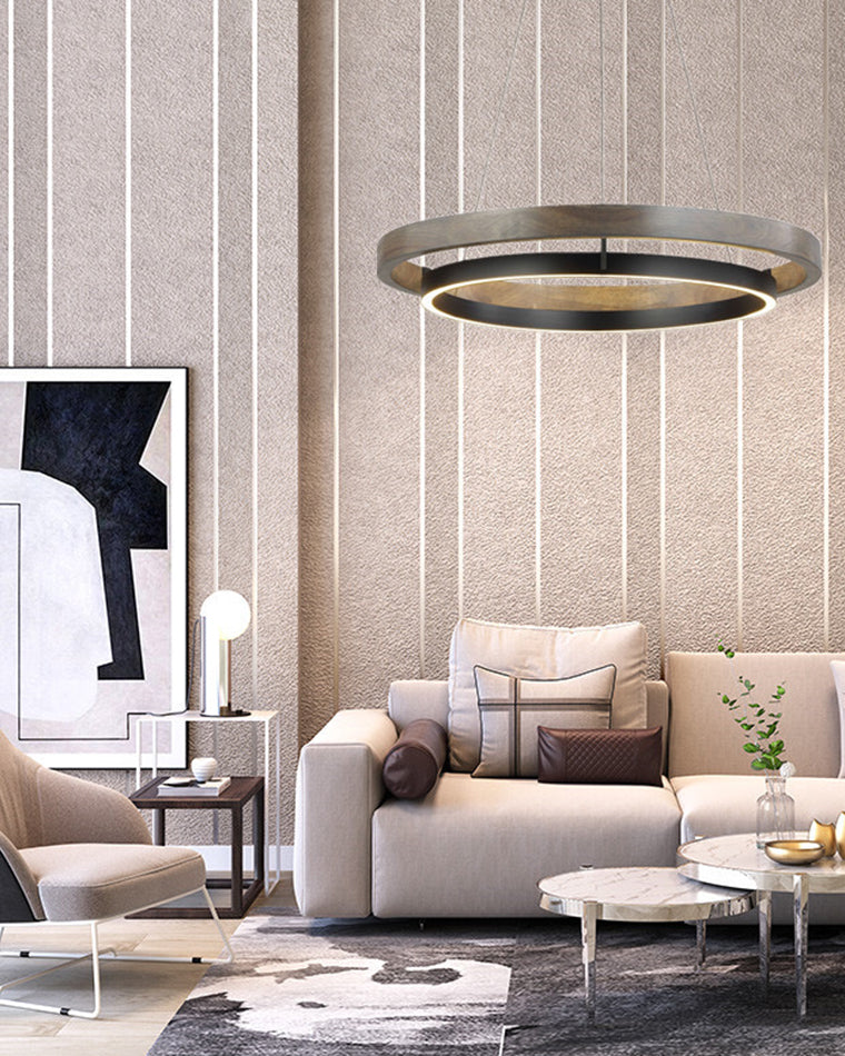 Holz-Ring-Kronleuchter LED Eingebaut Warmweiß Dimmbar Esszimmer Wohnzimmer Deckenlampe Modern Bauernhaus | Restfield