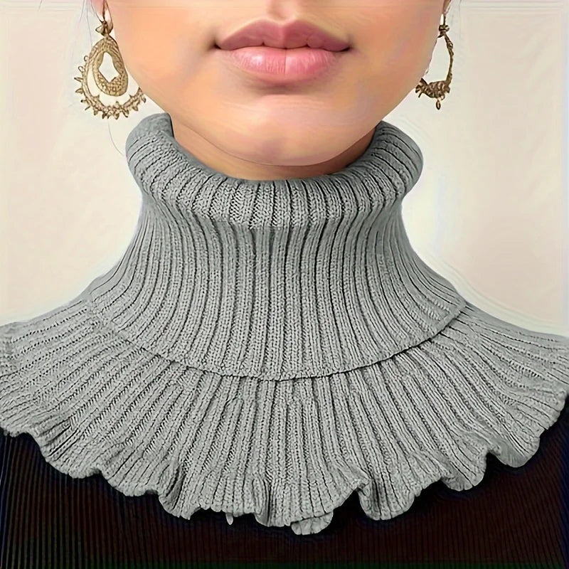 Écharpe tube tricotée pour femme avec bord plissé, extensible, coupe-vent, chaude, en imitation daim de cerf, tour de cou de 60 cm | Sansoti