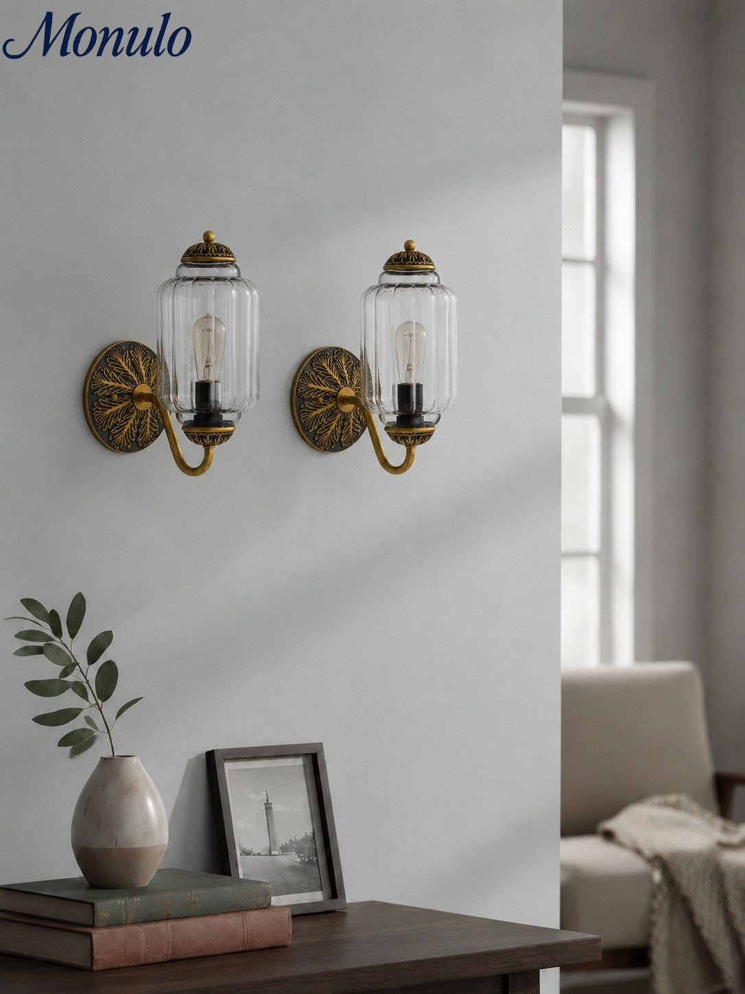 Melkglazen Wandlamp Eloise voor Hal en Slaapkamer | Vintage Wandverlichting met Melkwit Glas | Sansoti