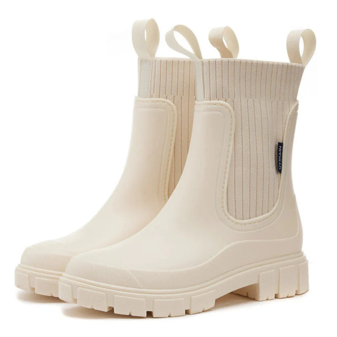 Wasserabweisende Chelsea-Regenstiefel für Damen mit rutschfester Gummisohle, zum Hineinschlüpfen, knöchelhoch, für Herbst und Winter, bequem | Sansoti