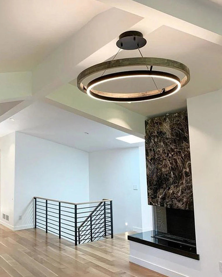 Holz-Ring-Kronleuchter LED Eingebaut Warmweiß Dimmbar Esszimmer Wohnzimmer Deckenlampe Modern Bauernhaus | Restfield