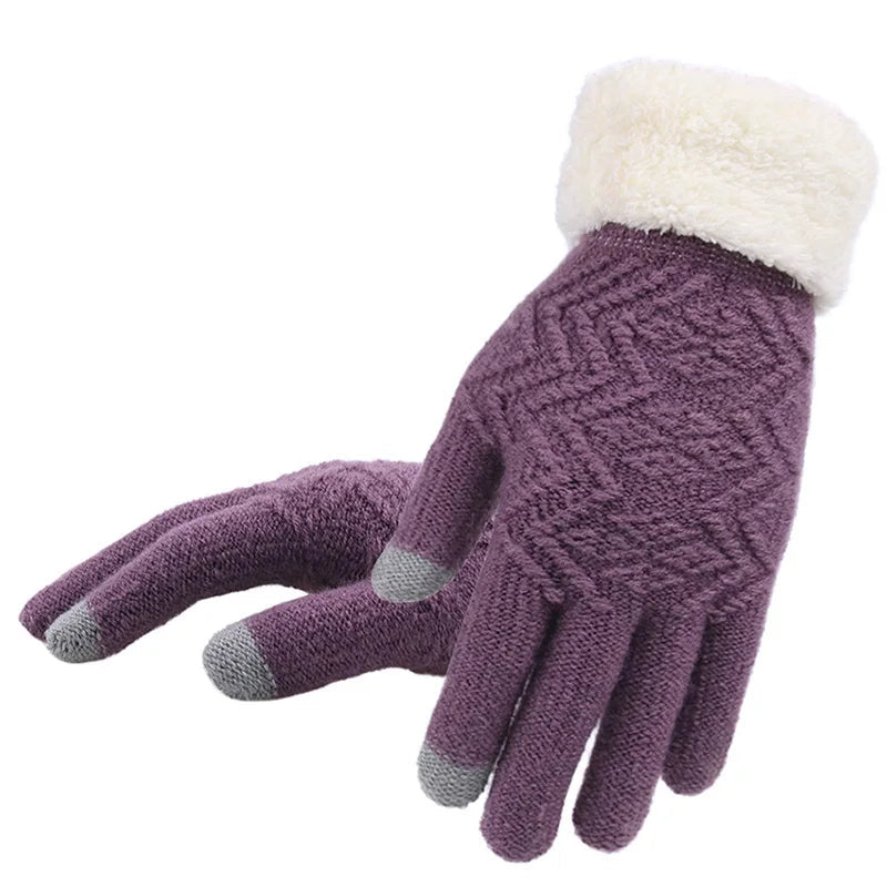 Touchscreen Gloves with Fleece Lining Windproof Knitted Winter Gloves One Size Warm Unisex | Sansoti