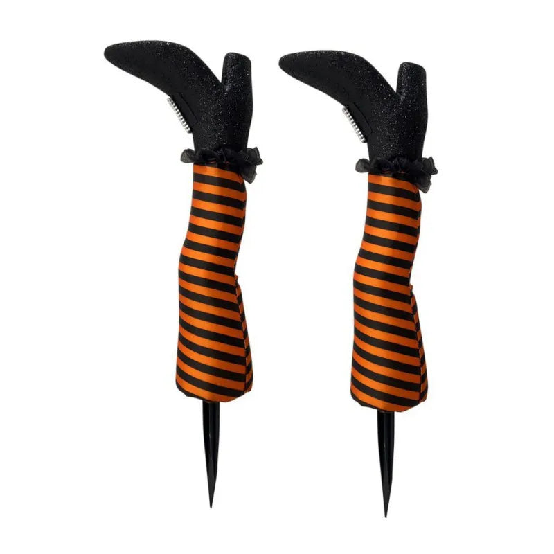 Halloween garden decoration: witch legs with striped stockings and boots for lawn, garden, and party decor | Sansoti