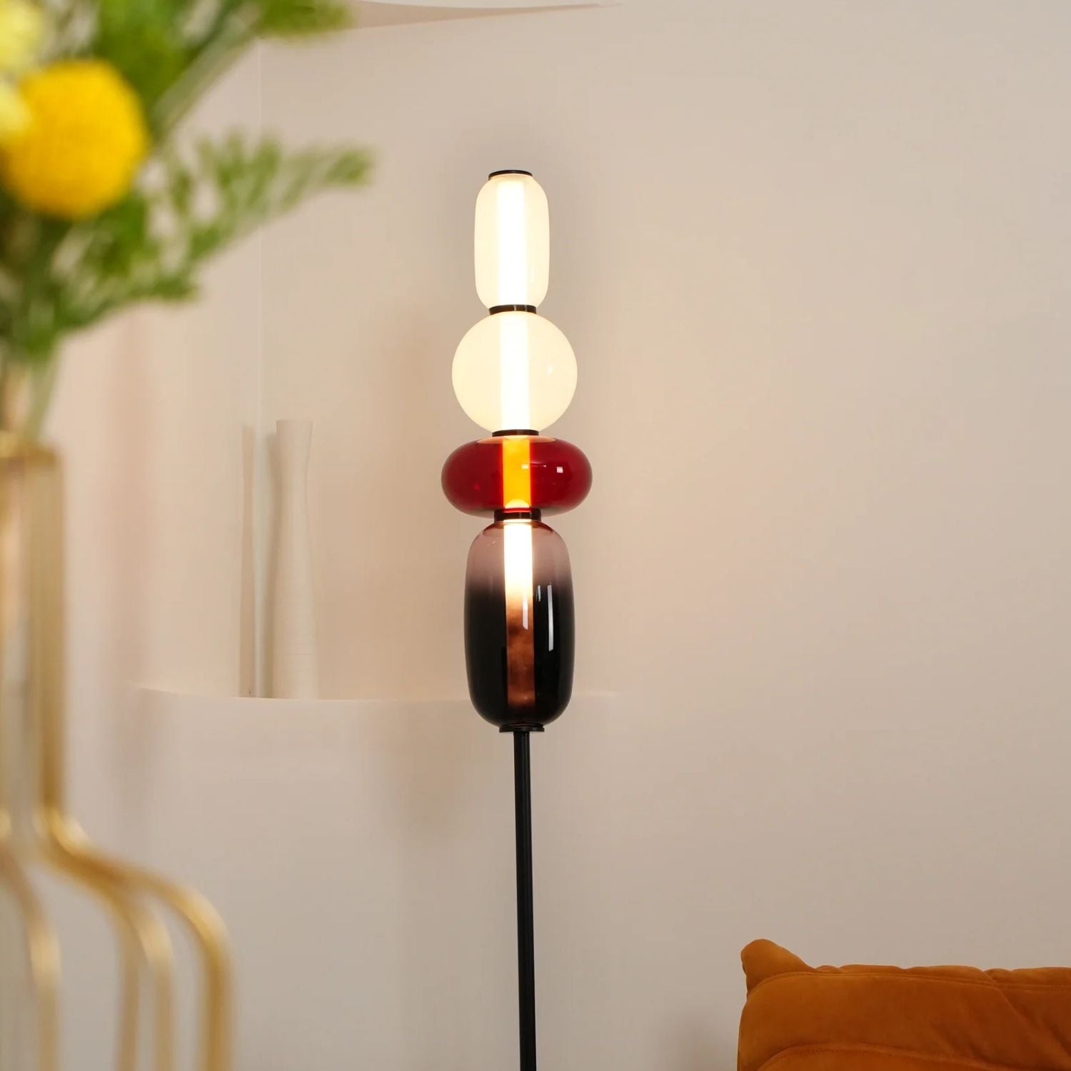 Stehleuchte Glas LED 130 oder 160 cm Rot Weiß Schwarz Wohnzimmer Design Stehlampe Lichtobjekt Interieur | Restfield