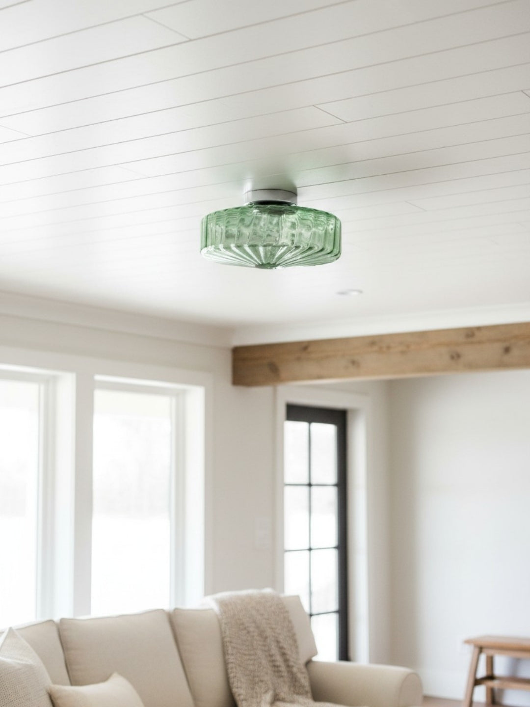 Vintage Geribbeld Glazen Plafondlamp Groen – Klassieke Verlichting voor Eetkamer, Entree & Gang | Sansoti