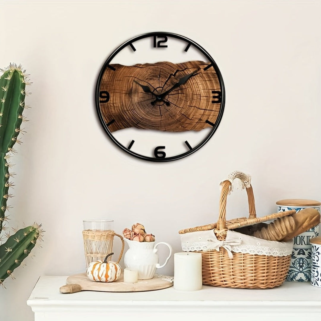 Ronde Wandklok met Uitgesneden Houtdesign Stil Uurwerk Scandinavisch Interieur Woonkamer Slaapkamer Decoratie | Sansoti