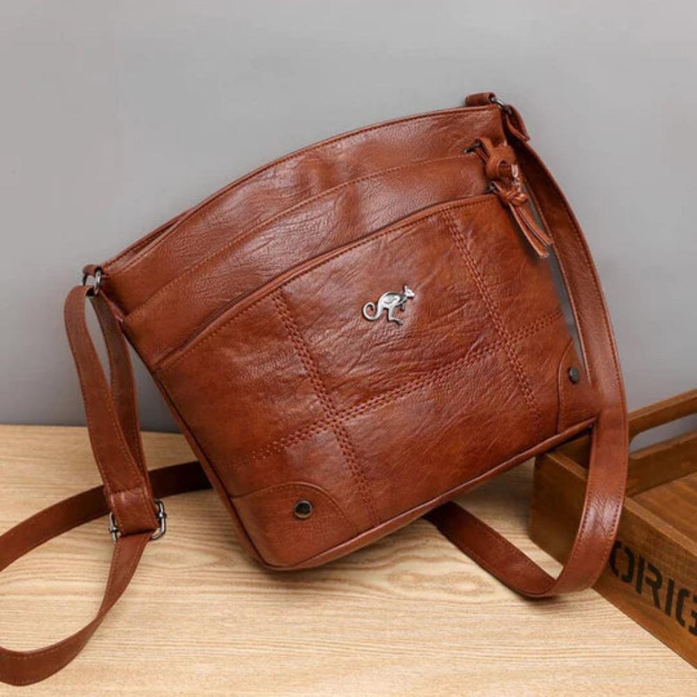 Leren Handtas Full-Grain Leer Bruin Zwart Vintage Patina Schoudertas Dames Dagelijks Gebruik Crossbody | Sansoti