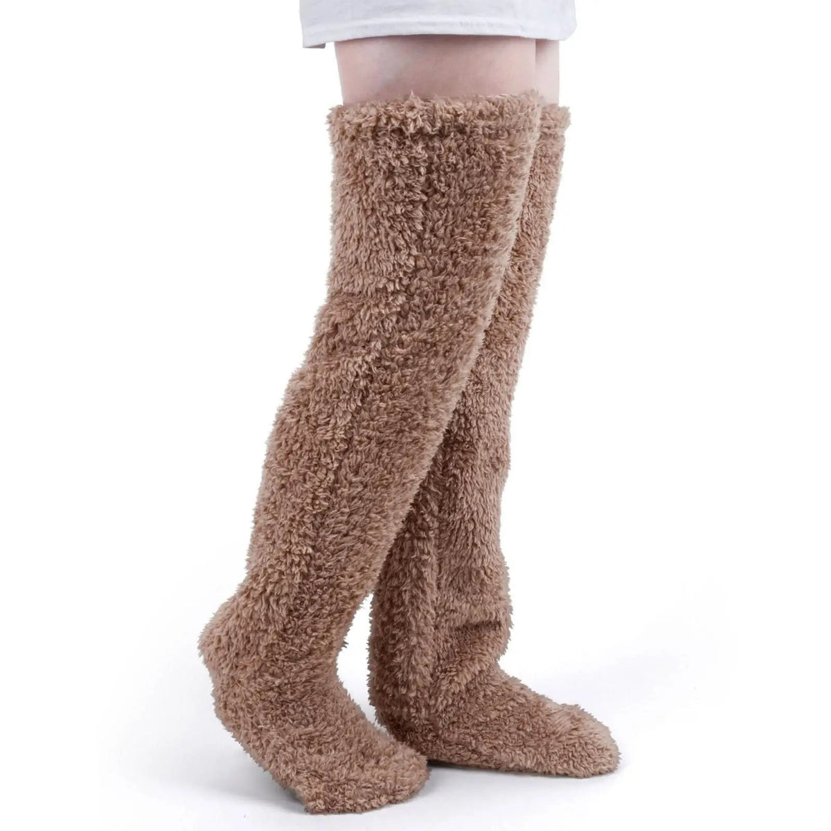 Plüschige Overknee-Beinsocken mit Zehenschlitz, Polyester-Loungesocken, Winter-Beinwärmer, Haussocken, Kniestrümpfe | Sansoti