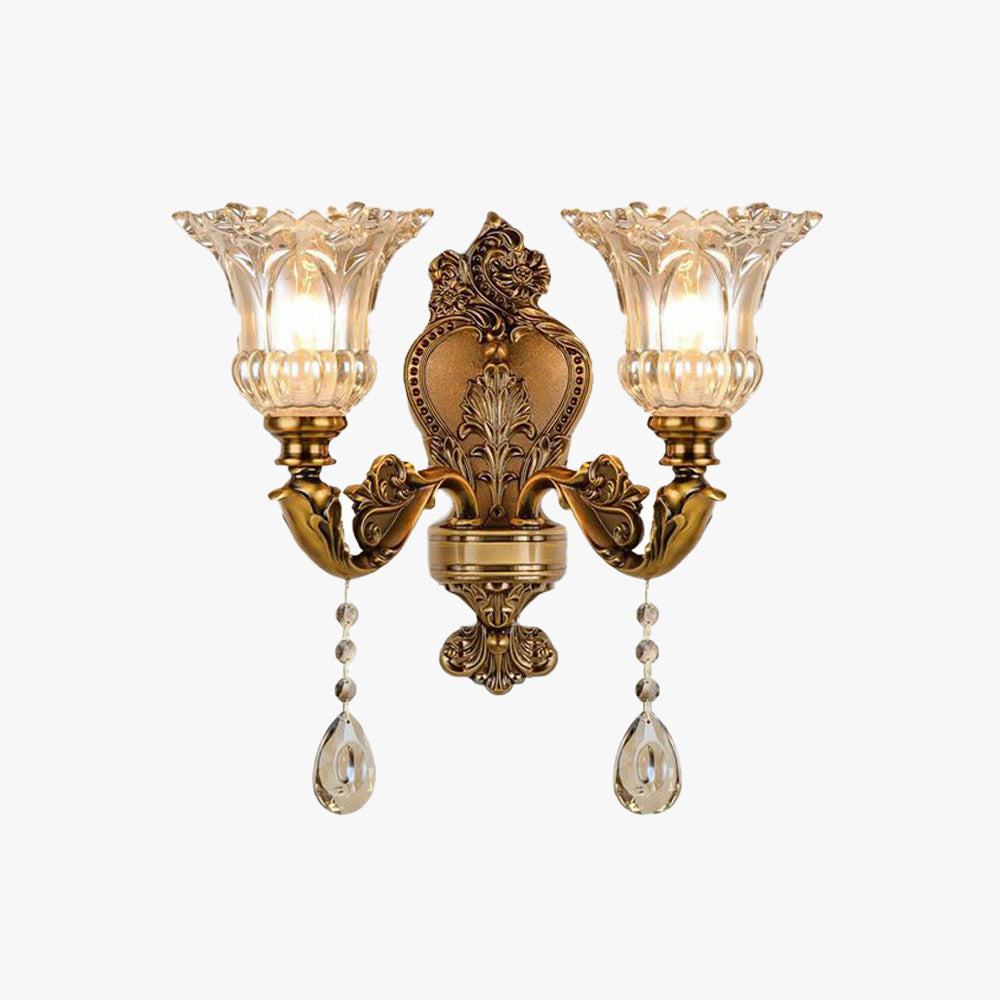 Vintage Wandlamp Goud Glas Dubbele Klassiek Warm Wit Licht Binnenwandlamp E14 Slaapkamer Woonkamer Hal Decoratief Verlichting Muurlamp | Sansoti