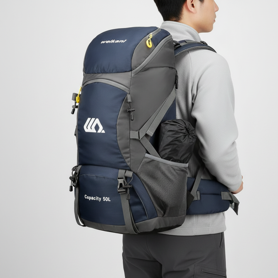 Sac à dos outdoor 50 L avec compartiment à chaussures, dos respirant, ceinture abdominale réglable et imperméable pour trekking | Sansoti