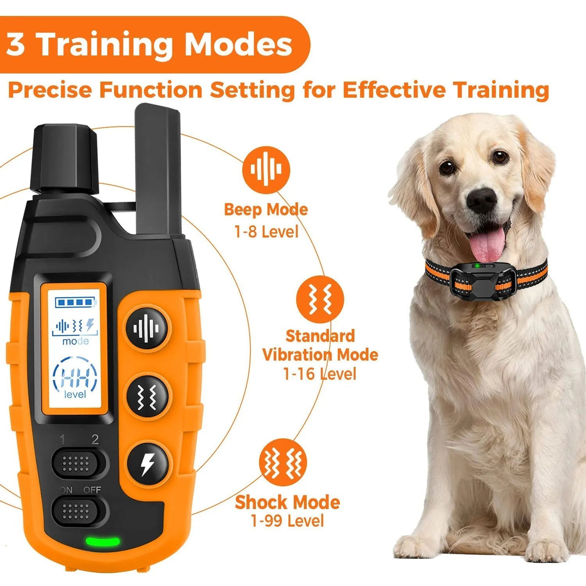 Collier de dressage électronique pour chiens avec télécommande, portée de 1000m, étanche, 3 modes de dressage | Sansoti