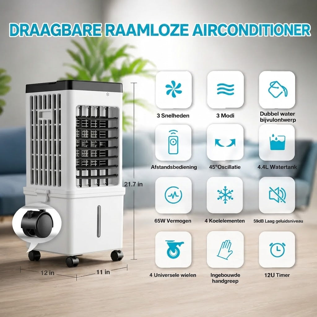 Mobiele Aircooler zonder Raaminstallatie Draagbaar Koelsysteem voor Thuis en Kantoor Stille Klimaatbeheersing | Sansoti