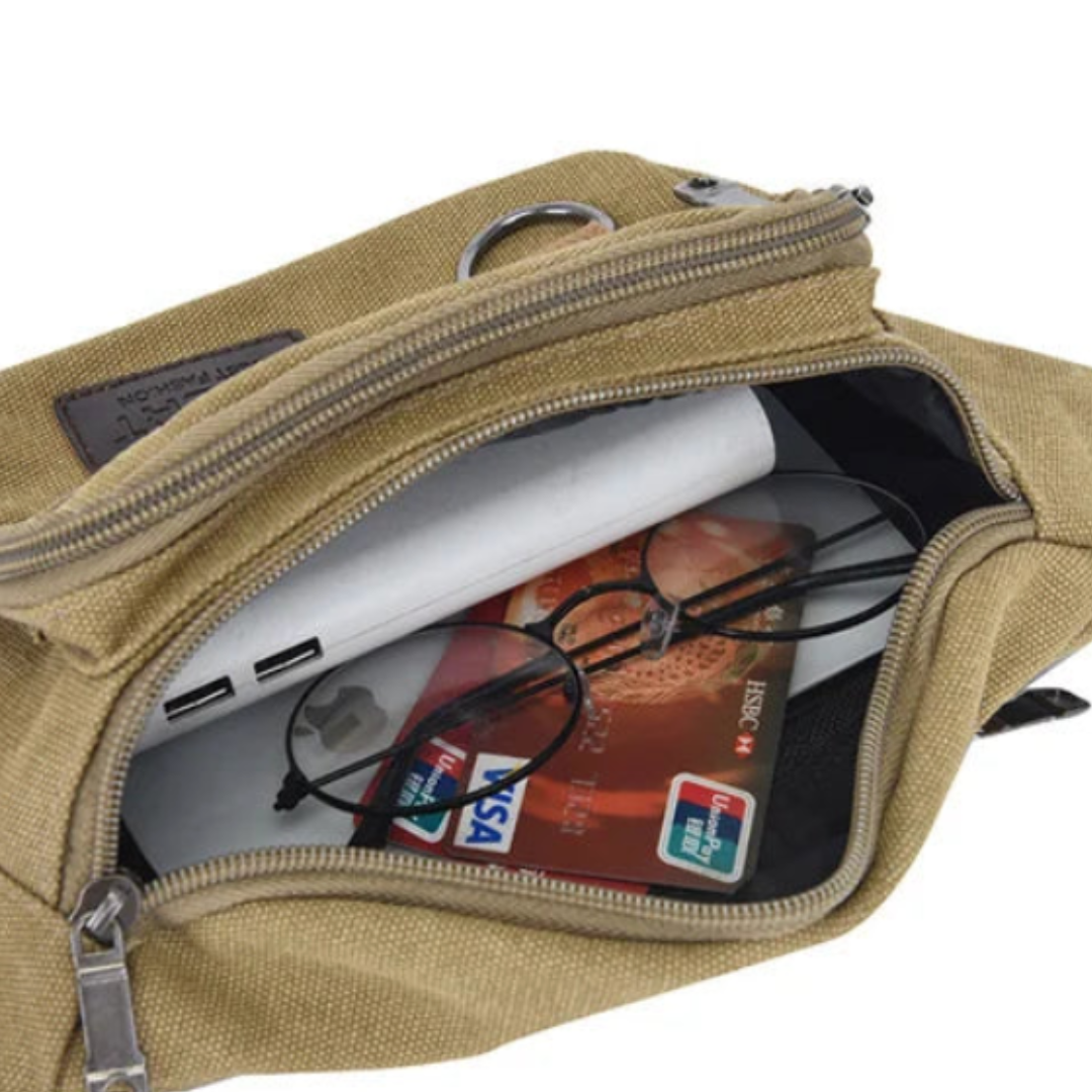 Sac banane en toile à plusieurs compartiments, unisexe, sac de voyage bandoulière pour un usage quotidien et les activités en plein air | Sansoti