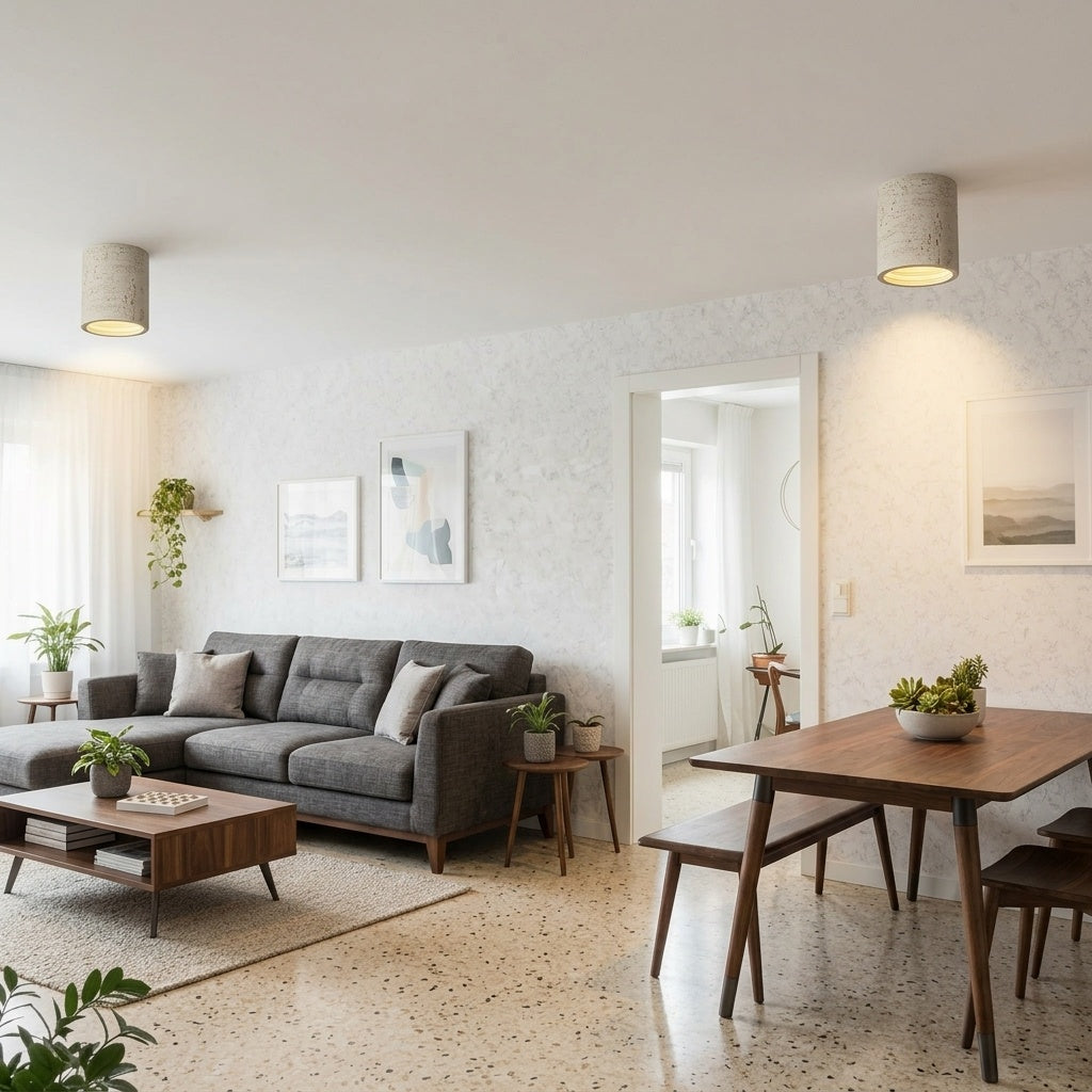 Cilindrische plafondlamp van travertijn – LED verlichting voor moderne interieurs | Sansoti
