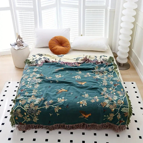Mehrlagige Baumwoll-Gaze Plaid Jacquard & Quasten