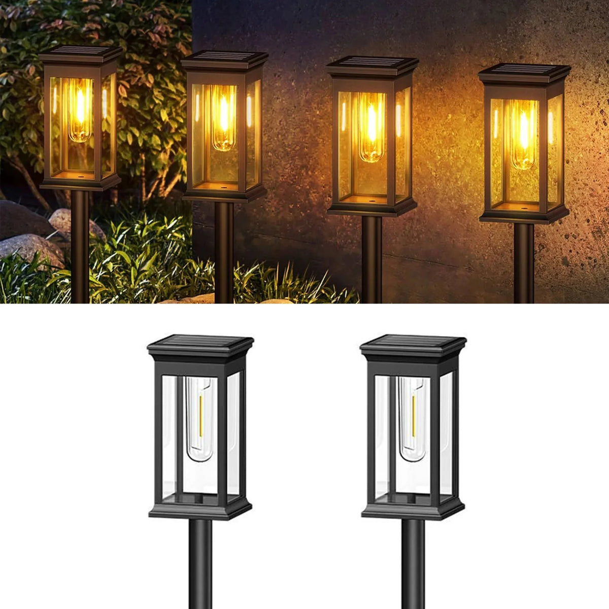 Solar-Powered Garden Lighting Black LED 40cm 54cm Set Path Lights Outdoor Atmospheric Garden Path Decoration | Sansoti