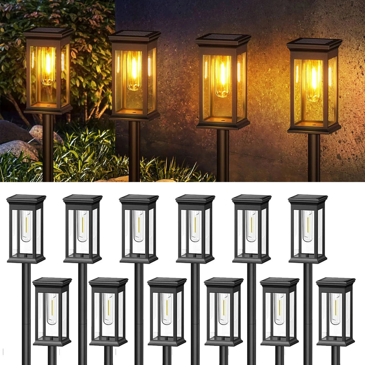 Solar-Powered Garden Lighting Black LED 40cm 54cm Set Path Lights Outdoor Atmospheric Garden Path Decoration | Sansoti