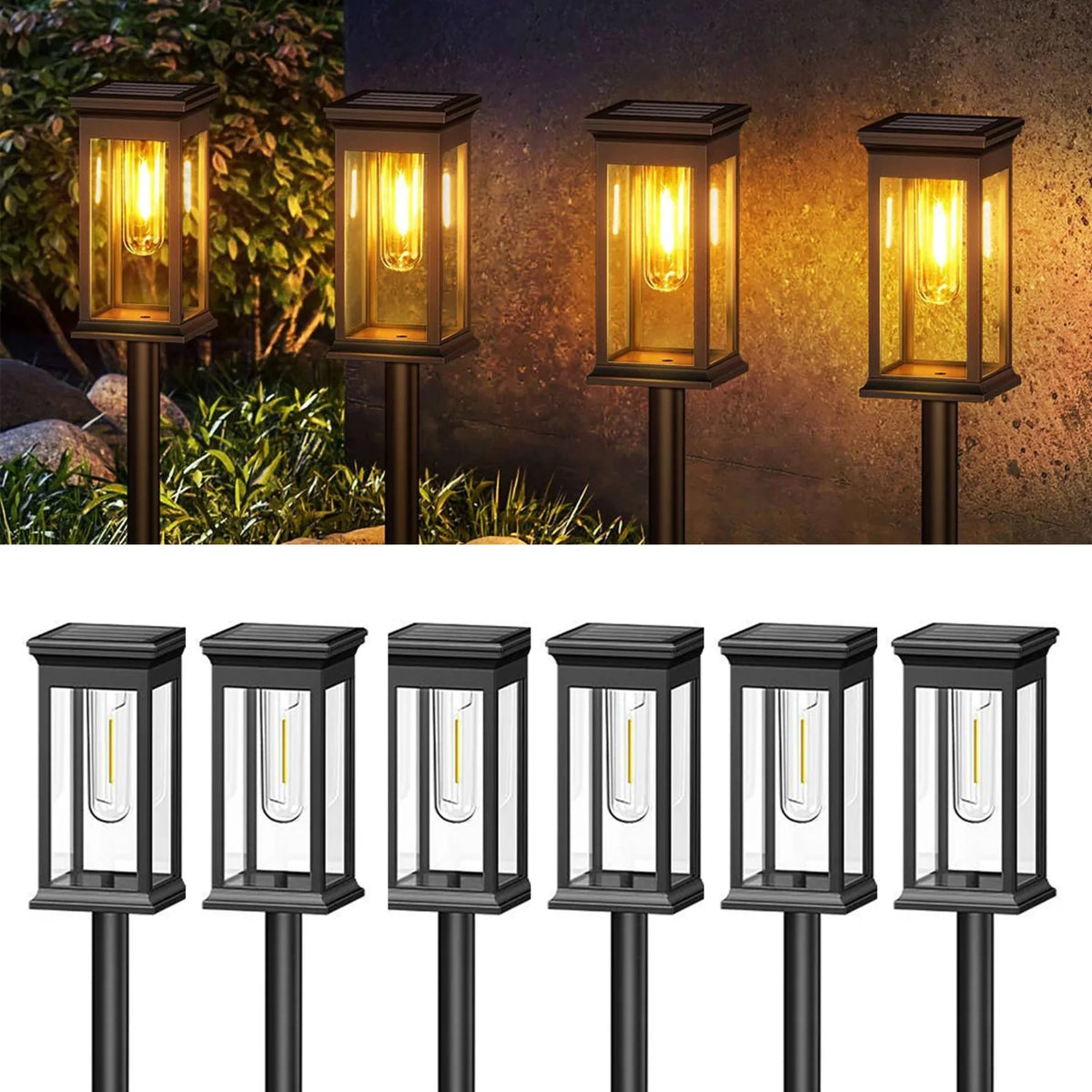 Solar-Powered Garden Lighting Black LED 40cm 54cm Set Path Lights Outdoor Atmospheric Garden Path Decoration | Sansoti