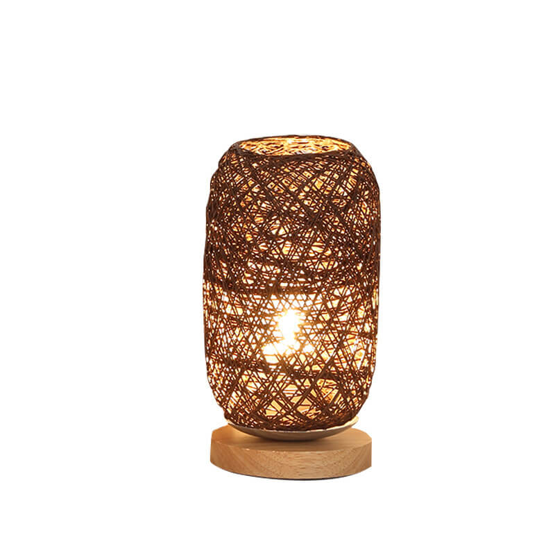 Scandinavische Tafellamp met Natuurlijke Rotan & Houtafwerking Japandi-Stijl | Sansoti
