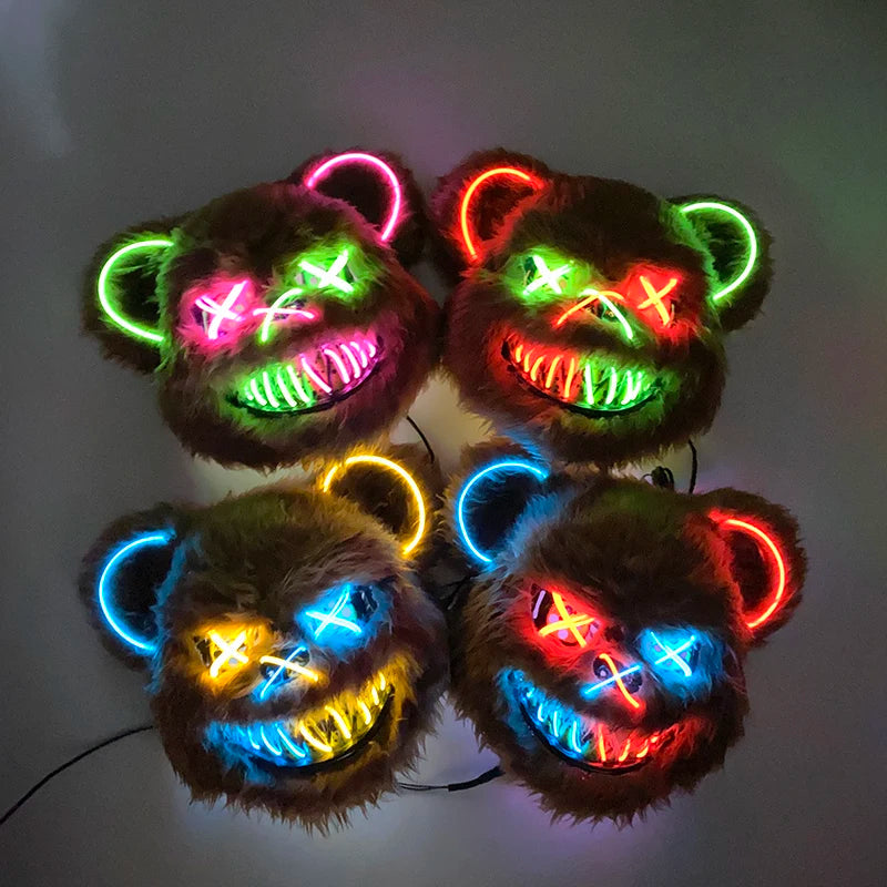 Oplichtend LED Neon Masker Beer Konijn Horror Halloween Griezelfeest Verkleedkostuum Spookhuis Party Decoratie | Sansoti