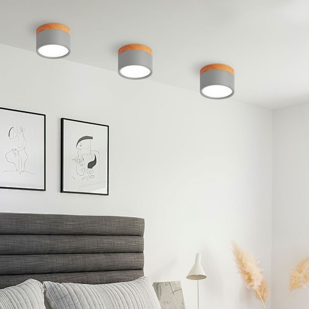 Cylinder kleine Deckenleuchte LED Holz modern Decke Flur Wohnzimmer kompakt Design | Restfield