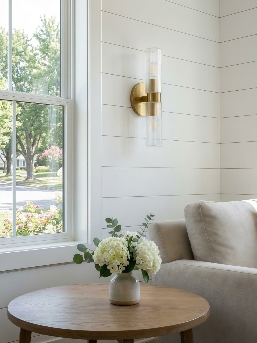 Wandlamp met dubbele geribbelde glazen buizen – hedendaagse wandverlichting voor hal en entree | Sansoti