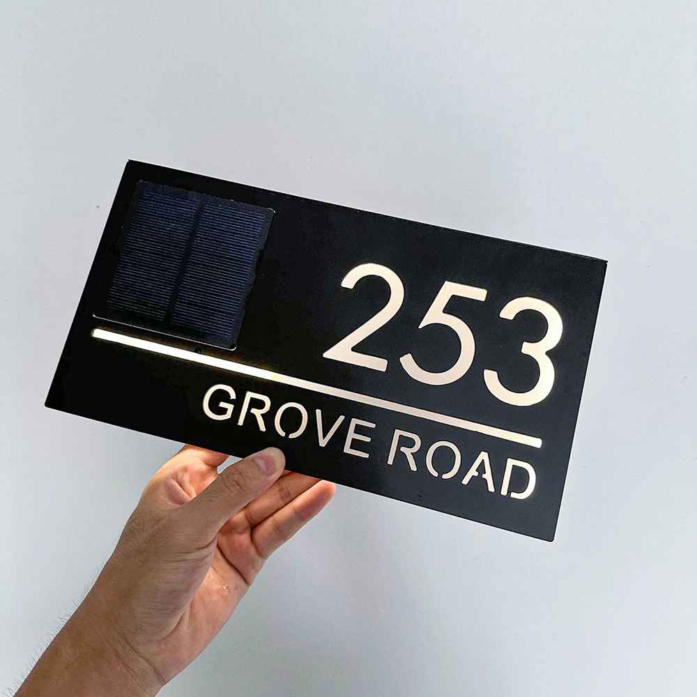 Solar LED House Number Sign 3D Acrylic Illuminated Warm White Modern for Garden & Entrance | Sansoti