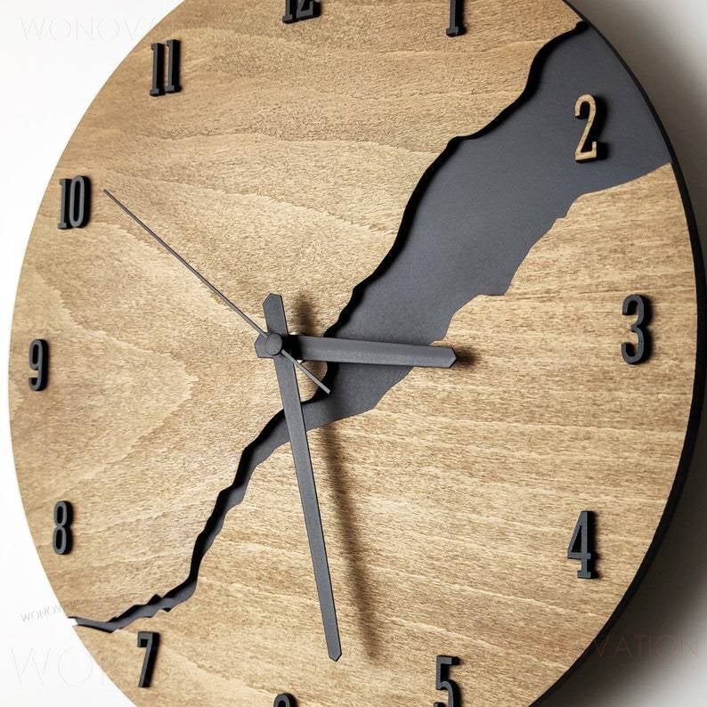 Houten wandklok 30x30 cm met cijferweergave of lijnverdeling natuurlijk design woonkamer keuken kantoor Scandinavische stijl minimalistische klok | Sansoti