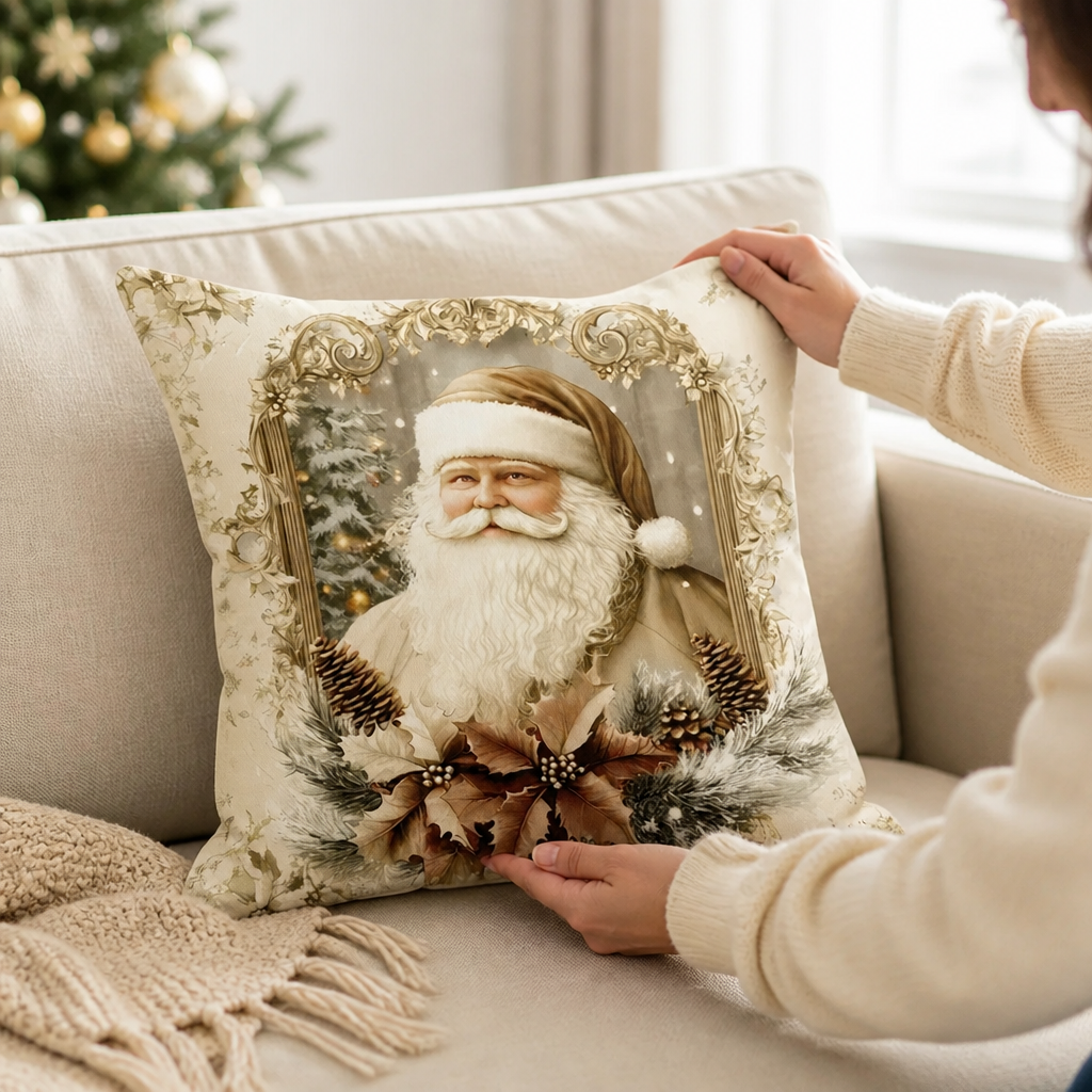 Samt-Kissenbezug mit festlichem Motiv 45×45 cm Gold Baumwoll-Polyester Reißverschluss Quadratisch Dekorativ für den Innenbereich | Sansoti