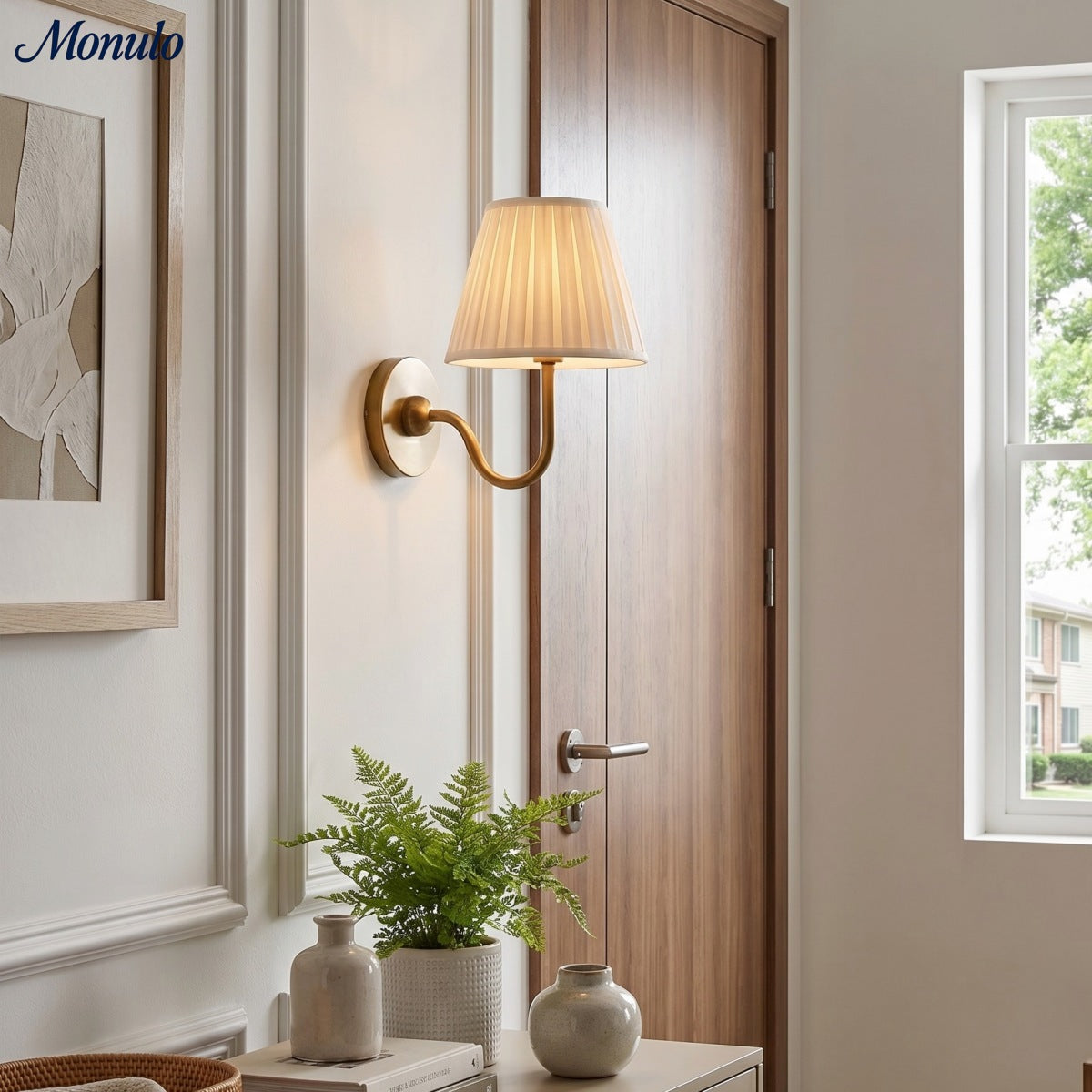 Wandlamp met Geplisseerde Stoffen Kap – Klassieke Verlichting voor Slaapkamer en Woonkamer | Sansoti