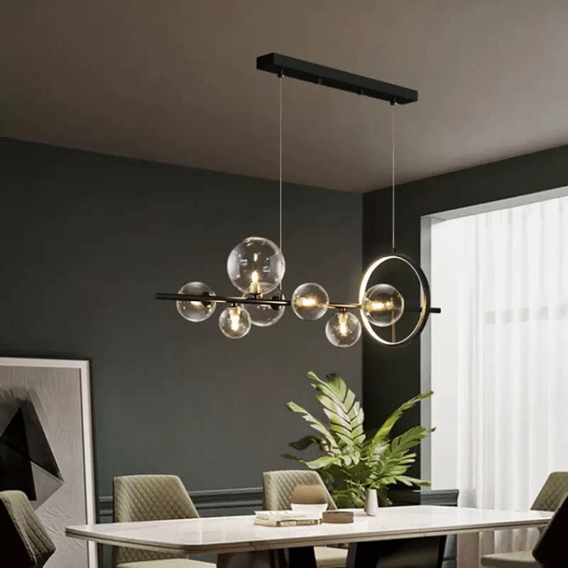 Glass Pendant Lamps Linear - Modern Gold or Black Pendant Lamp with 7 or 10 Light Points - Includes G9 LED Lamps - Adjustable Height for Kitchen Island Dining Table | Sansoti