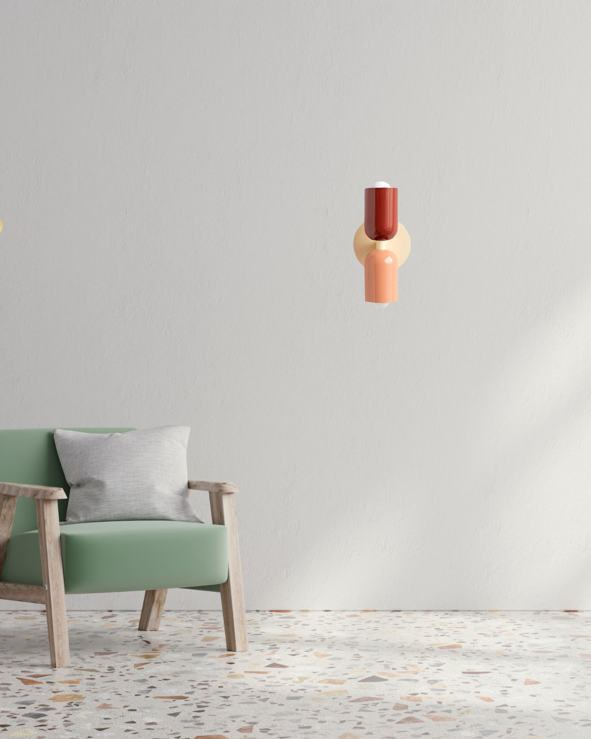 Dubbele Wandlamp met Ronde Lampenkappen – Modern Design in Groen, Beige, Rood of Roze – Sfeerverlichting voor Slaapkamer, Woonkamer en Hal | Sansoti