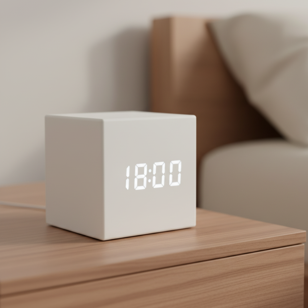 Digitale Wekker met LED-Lichtsensor en Stemactivatie – Compacte Kubusvorm met Multifunctioneel Display | Sansoti