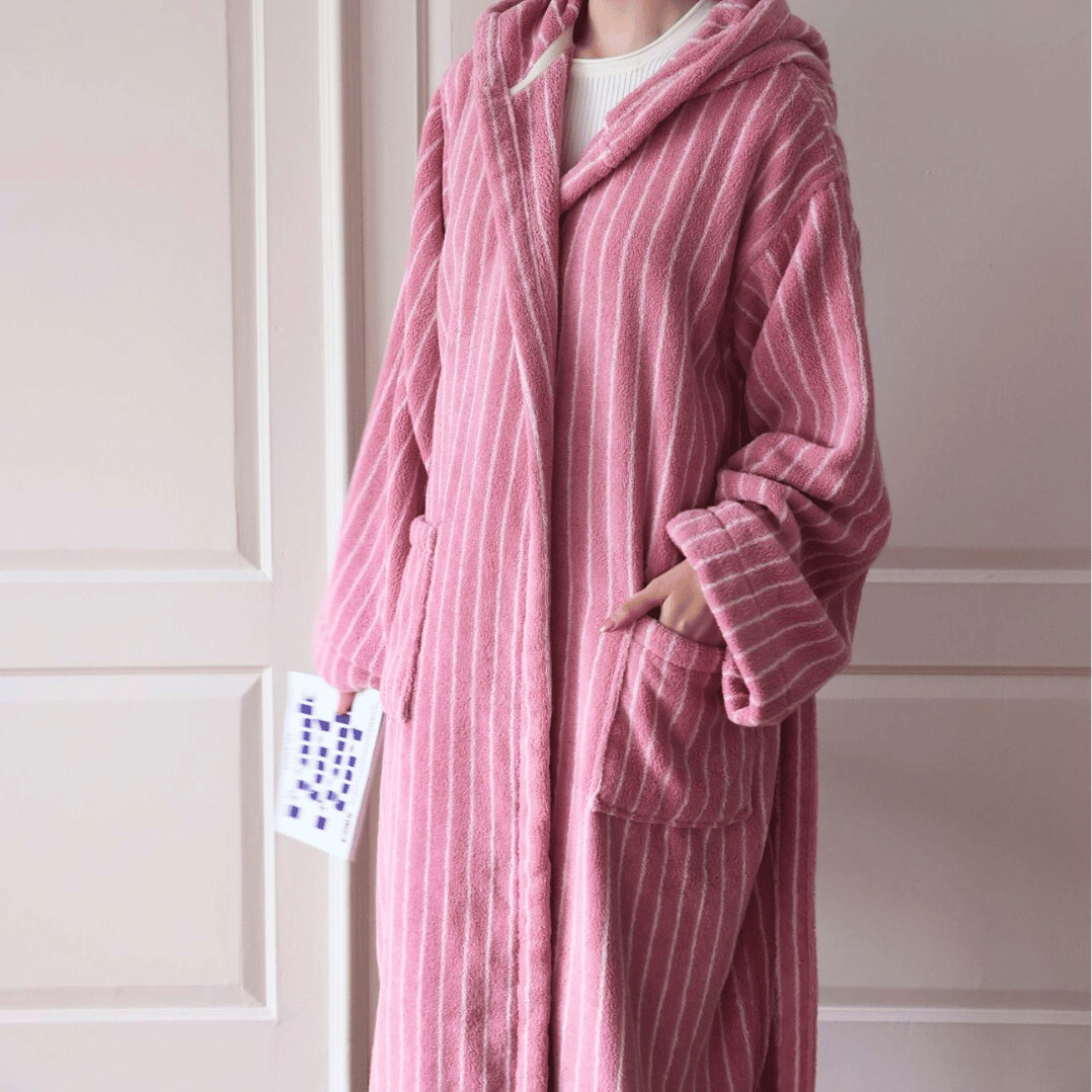 Jacquard-Bademantel Bio-Baumwolle Streifenmuster Luxuriöser Morgenmantel Spa-Qualität Wellness Damen Herren Unisex | Sansoti