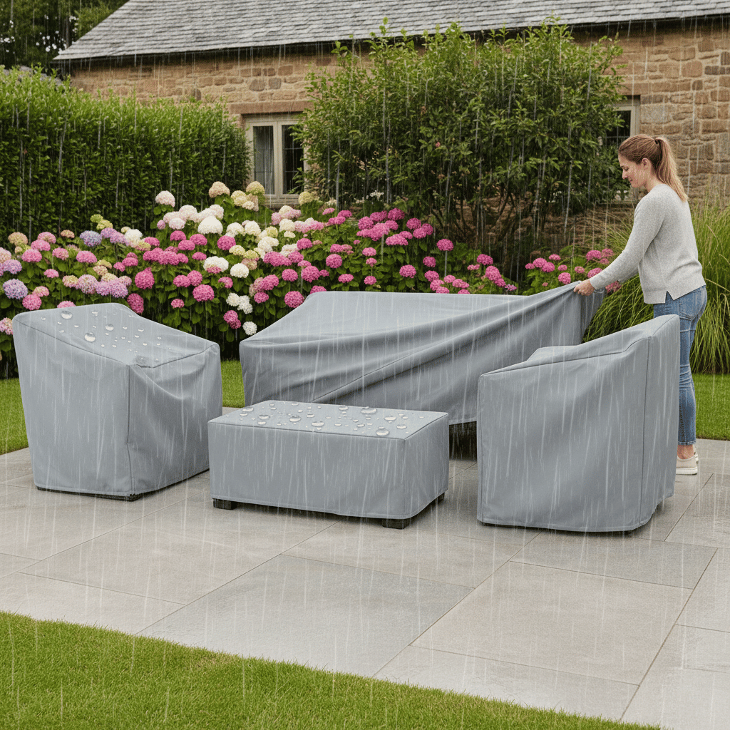 Tuinmeubelhoes Weerbestendig Polyester UV-Bescherming Vierkant Rechthoek Zwart Zilver Waterdicht Buiten | Sansoti