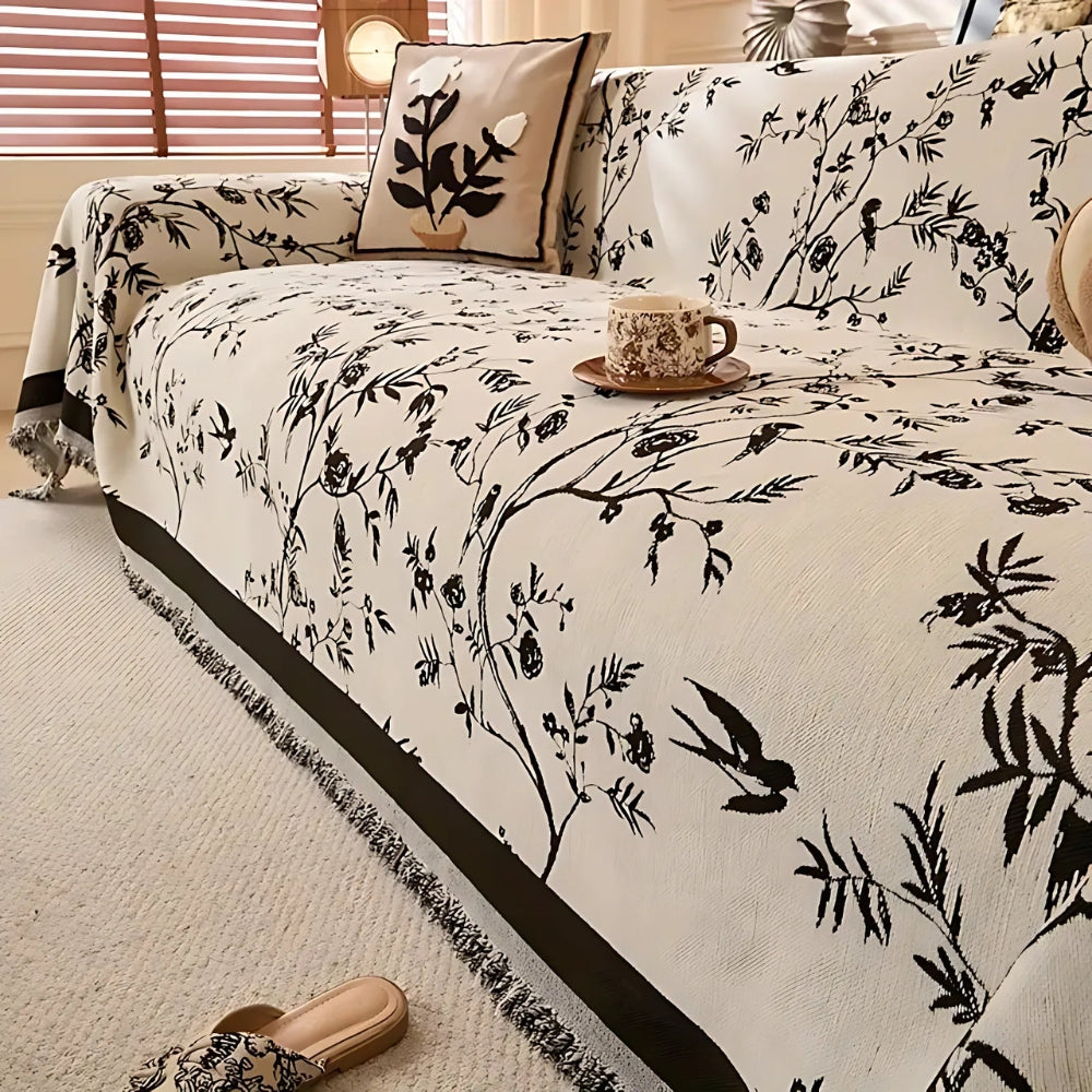 Premium Chenille Bankdeken met Bloemdessin en Kwastjes – Comfortabele Sofahoes voor Woonkamer en Lounge | Sansoti