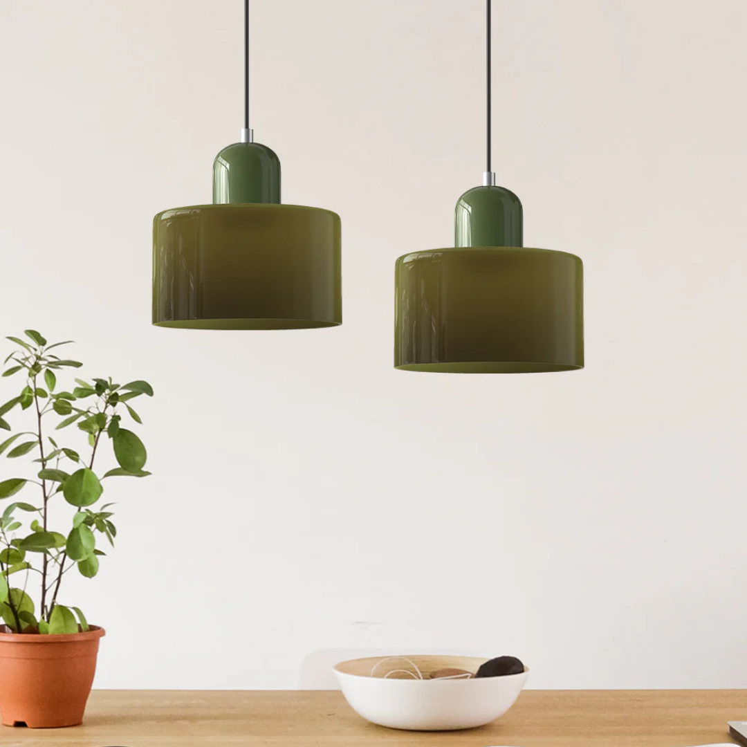Lismeno Retro Hanglamp Glas 15cm Groen Oranje Eettafel Keuken Vintage Verlichting Compact | Sansoti